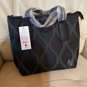 Lug Alto Matte Luxe (LVL) Black Tote with Rainbow IcePop Colorful Stitching NWT